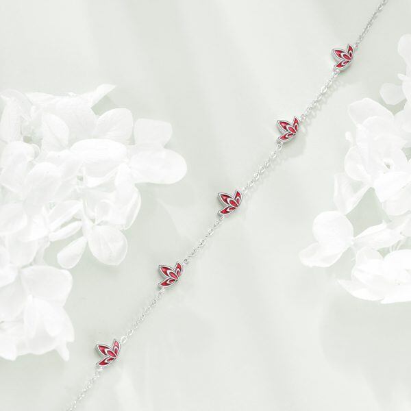 Sterling Silver Red Clover Chain Bracelets-5