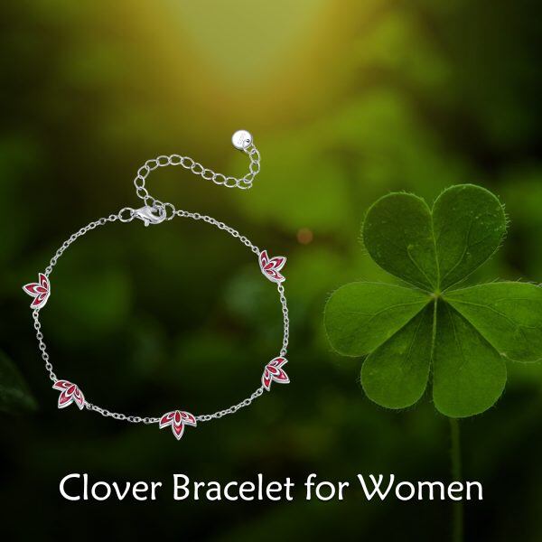 Sterling Silver Red Clover Chain Bracelets-6