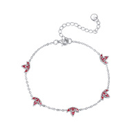 wholesale 925 Sterling Silver Red Enamel 4-Leaf Clover Bracelet - Lucky Charm Jewelry for Women's Gifts- Rhodium Plated