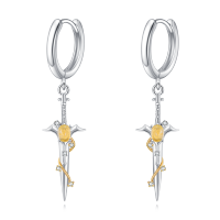 wholesale 925 Sterling Silver Citrine Sword Shape Huggie Earrings for Women- Two Tone
