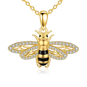 Sterling Silver Bee with Gold Plated Pendant Necklace-0