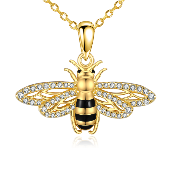 Sterling Silver Bee with Gold Plated Pendant Necklace-0