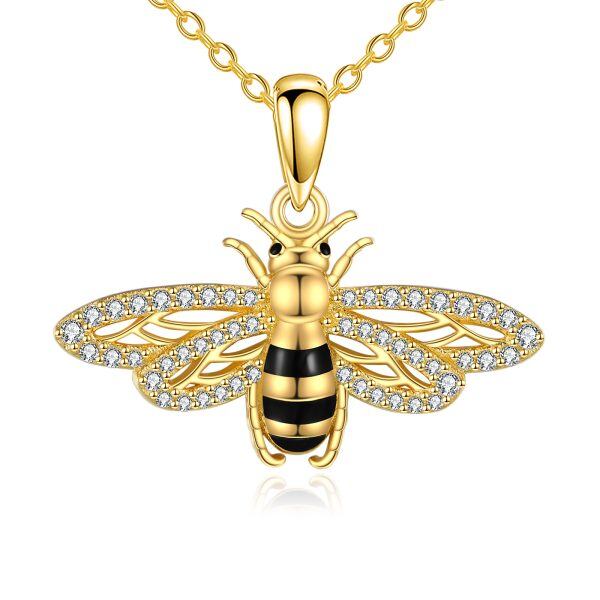 Sterling Silver Bee with Gold Plated Pendant Necklace-1