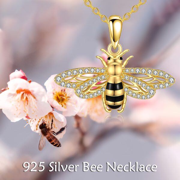 Sterling Silver Bee with Gold Plated Pendant Necklace-3