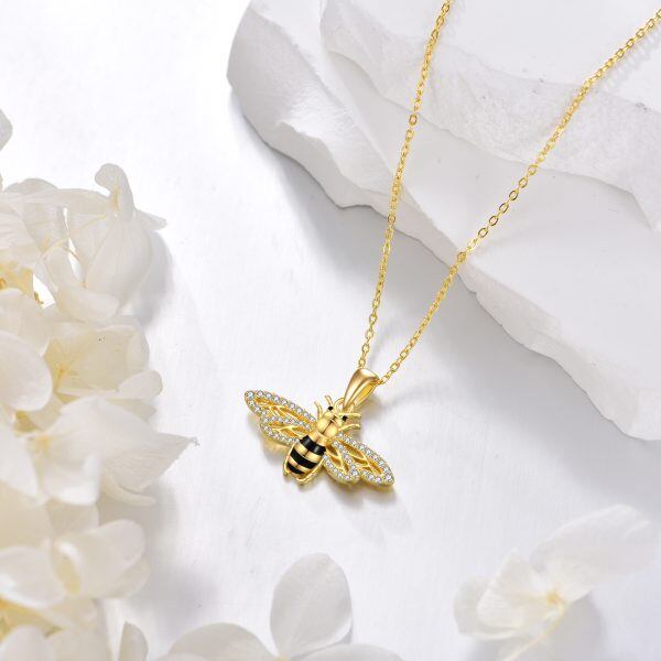 Sterling Silver Bee with Gold Plated Pendant Necklace-5