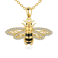 wholesale 925 Sterling Silver Plated Gold  CZ Bee Pendant Necklace for Women Anniversary Gift- Gold Plated