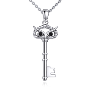 Sterling Silver Owl Key Vintage Bird Pendant Necklace-0