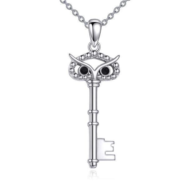 Sterling Silver Owl Key Vintage Bird Pendant Necklace-1