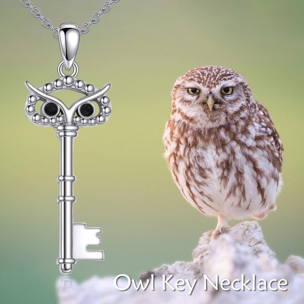 Sterling Silver Owl Key Vintage Bird Pendant Necklace-3