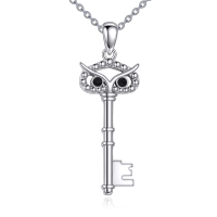 wholesale 925 Sterling Silver Owl Key Pendant Necklace for Women - Vintage Style - Rhodium Plated