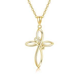 14K Gold Celtic Knot Cross Pendant Necklace-0