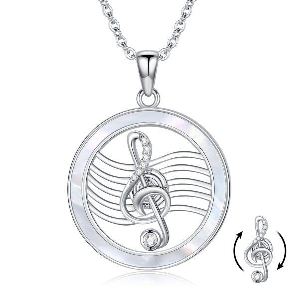 Sterling Silver Opal Spinnable Music Note Pendant Necklace-0