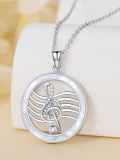 wholesale 925 Sterling Silver White Opal Musical Notes Pendant Necklace for Women-0-4