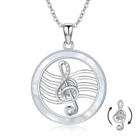 wholesale 925 Sterling Silver White Opal Musical Notes Pendant Necklace for Women- Rhodium Plated