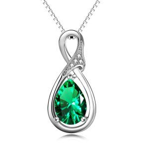 Sterling Silver Green Infinity Symbol Pendant Necklace-0