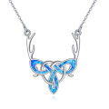 wholesale 925 Sterling Silver Blue Opal Antler Necklace with Celtic Knot Design for Women's Gifts-0-1