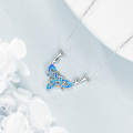 wholesale 925 Sterling Silver Blue Opal Antler Necklace with Celtic Knot Design for Women's Gifts-0-5