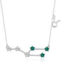 wholesale 925 Sterling Silver Emerald Taurus Zodiac Constellation Necklace for Women Birthday Gifts- Rhodium Plated