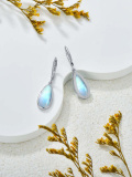 wholesale Sterling Silver Teardrop Turquoise Moonstone Moss Agate Leverback Dangle Earrings - Rhodium Plated-0-7