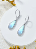 wholesale Sterling Silver Teardrop Turquoise Moonstone Moss Agate Leverback Dangle Earrings - Rhodium Plated-0-8