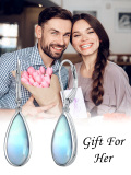 wholesale Sterling Silver Teardrop Turquoise Moonstone Moss Agate Leverback Dangle Earrings - Rhodium Plated-0-10