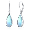 wholesale Sterling Silver Teardrop Turquoise Moonstone Moss Agate Leverback Dangle Earrings - Rhodium Plated-0-13