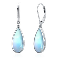 wholesale Sterling Silver Teardrop Turquoise Moonstone Moss Agate Leverback Dangle Earrings - Rhodium Plated- Rhodium Plated