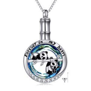 Sterling Silver Crystal Panda Urn Necklace-0