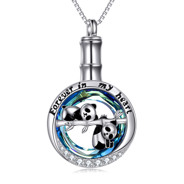 Sterling Silver Crystal Panda Urn Necklace-1