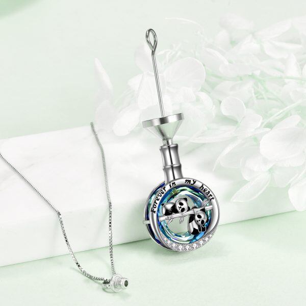 Sterling Silver Crystal Panda Urn Necklace-3