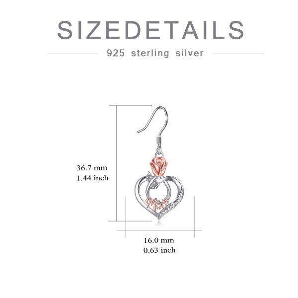 Sterling Silver Two-tone Rose Mom Dangle and Drop Earrings-4