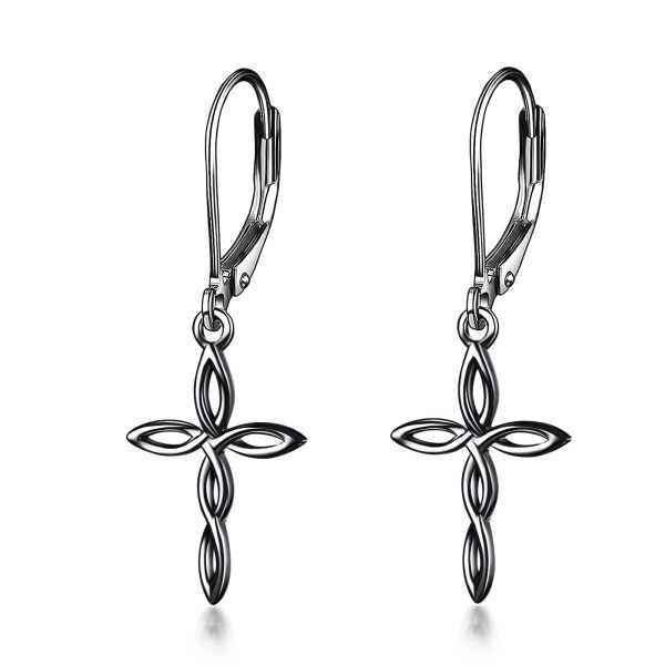 Sterling Silver Celtic Knot Black Cross Dangle and Drop Earrings-0