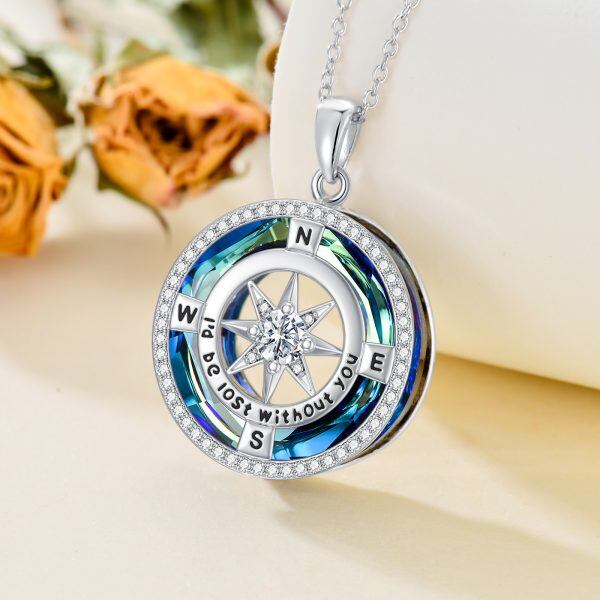 Sterling Silver Compass Crystal Pendant Necklace-1