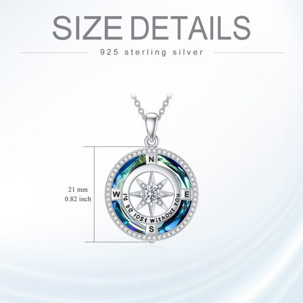 Sterling Silver Compass Crystal Pendant Necklace-5