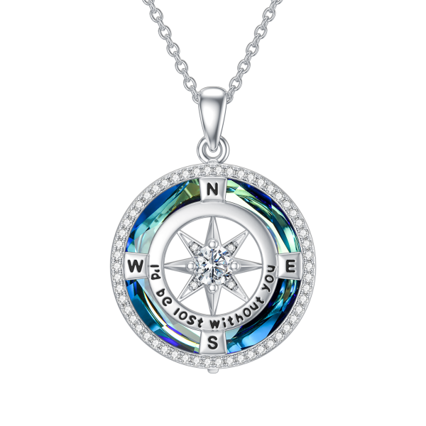 Sterling Silver Compass Crystal Pendant Necklace-6