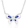 wholesale 925 Sterling Silver Butterfly Opal Pendant Necklace with Blue Stones and White Firestone Chain - 36cm Length-0-0