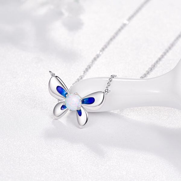 Sterling Silver Opal Butterfly Pendant Necklace-1