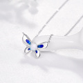 wholesale 925 Sterling Silver Butterfly Opal Pendant Necklace with Blue Stones and White Firestone Chain - 36cm Length-0-1