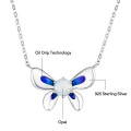 wholesale 925 Sterling Silver Butterfly Opal Pendant Necklace with Blue Stones and White Firestone Chain - 36cm Length-0-4