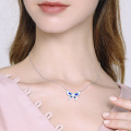 wholesale 925 Sterling Silver Butterfly Opal Pendant Necklace with Blue Stones and White Firestone Chain - 36cm Length-0-5