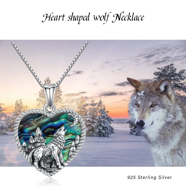 Sterling Silver Abalone Shell Oxidized Wolf Pendant Necklace-1