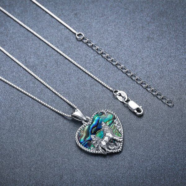 Sterling Silver Abalone Shell Oxidized Wolf Pendant Necklace-2