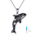 wholesale 925 Sterling Silver Black Ocean Stone Killer Whale Cremation Keepsake Pendant Necklace for Ashes Memory -0-0
