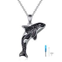 wholesale 925 Sterling Silver Black Ocean Stone Killer Whale Cremation Keepsake Pendant Necklace for Ashes Memory - Rhodium Plated