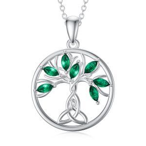 Sterling Silver Tree of Life & Celtic Knot Pendant Necklace With Crystal-0