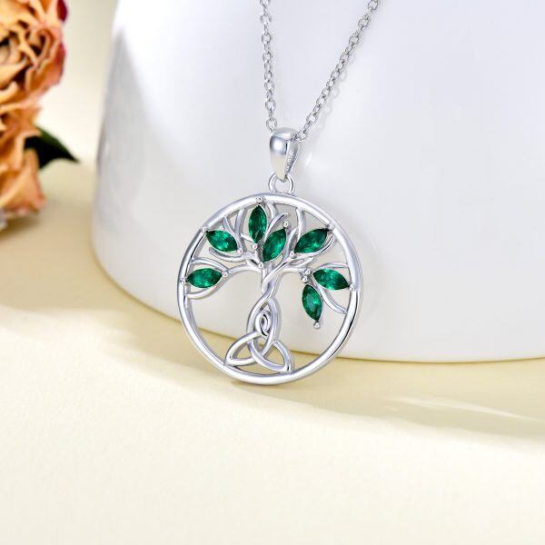 Sterling Silver Tree of Life & Celtic Knot Pendant Necklace With Crystal-3