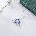 wholesale 925 Sterling Silver Blue Sapphire Triquetra Celtic Knot Pendant Necklace for Women and Girls-0-3