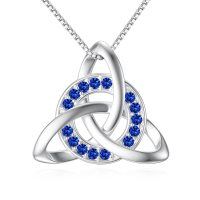 wholesale 925 Sterling Silver Blue Sapphire Triquetra Celtic Knot Pendant Necklace for Women and Girls- Rhodium Plated