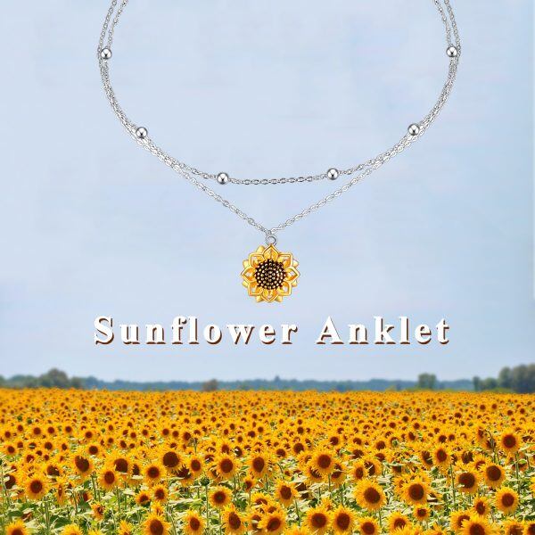 Sterling Silver Sunflower Layered Anklets Bracelet-2