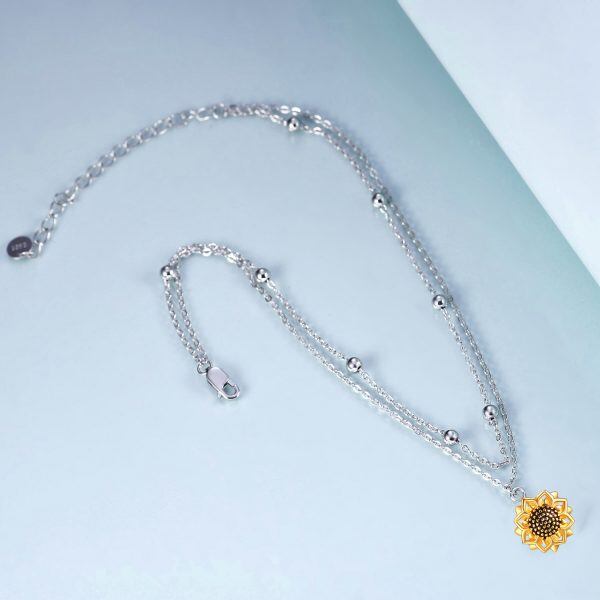 Sterling Silver Sunflower Layered Anklets Bracelet-3